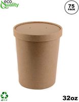 [75 Pack] 32 oz Disposable Kraft Paper Soup Containers with Vented LIDS - Quart Ice Cream Containers, Frozen Yogurt Cups, Restaurant, Microwavable, Take Out, Food Storage, Recyclable