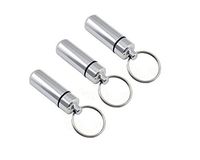 VANTOBEST 3Pcs 0.66'' X 1.88'' Outdoor Portable Travel Sealing Mini Medicine Pill Holder Keychain Hanging Bottle Aluminum Alloy Container Small Accessories Waterproof Box(Silver Color)