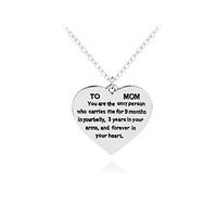TO Mom Lettering Stainless Steel Pendant Necklace Heart Chain Mothers Day Gift Prom Beautiful Cute Stylish Elegant Jewerly Beads Daily Best Comfy Wonderful