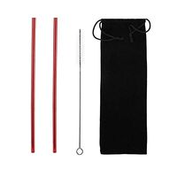 4pcs Drinking Straws Stainless Steel Straws Reusable Drinking Straws Cleaning Brush Set Drinks Coffee Supplies(Red Straight)