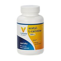 AcetylLCarnitine 500mg – Supports Healthy Brain Memory Function, Promotes Energy Production – Carnipure™ Offers Purest Form of LCarnitine (60 Capsules) by The Vitamin Shoppe