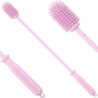 Silicone Bottle Brush Bottle Cleaner-Long Handle Baby Bottle Nipple Brush for Hydro Flasks, Vacuum Sports Bottles, Vase and Glassware (Pink, 14.9 inch)