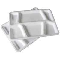 Khandekar Plastic Divided Plates, Reusable Meal Trays, 6 Compartment Rectangle Dinner Plates - White, Set of 2
