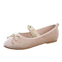 Clearance! Swiusd Women's Bow Elastic Strap Loafers Cute Comfy Flat Slip On Single Shoes Non Slip Shallow Casual Dance Shoes (Beige Black, 7 M US)