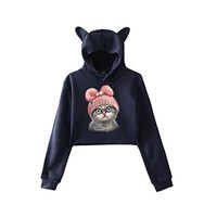 Women Casual Pullover Cat Print Long Sleeve Sweatshirts Hoodies Dress Top Blouse