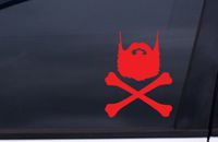 Beard & Crossbones - Red Decal - 5" tall decal laptop tablet skateboard car windows sticke