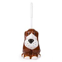 FORLONG Ceramic Toilet Brush Holder Set, Creative and Cute Dog Brush Cleaner Holder Including Brush for Bathroom