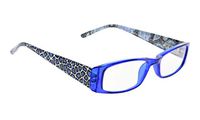 Stylish Reading Glasses with Tiger Patterned Temples Rectangular Readers Women (Blue，+0.50)