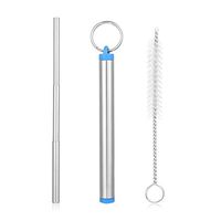 Yongrow 3PCS Telescopic Drinking Straw,Portable Reusable Travel Bar Accessories Stainless Steel Metal Straw Cleaning Brush(Blue)
