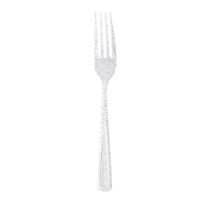 Chic Lovery 4289, 100pc Silver Glittered Disposable Plastic Fork BBQ Outdoor Night Party Wedding Tableware Cutlery Birthday Picnic Camping Hiking Healthy Home Pub Park Garden Catering Salad Fruit Meat