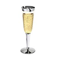 " OCCASIONS" Wedding Party Disposable Plastic Wine/Champagne Cups (Silver Rimmed, 6 Oz Champagne Flute, 100 pcs)