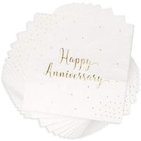 Blue Panda 50-Pack Cocktail Napkins - Happy Anniversary Printed in Gold Foil Confetti - Disposable Paper Party Napkins - Perfect for Anniversary Celebrations - 5 x 5 inches Folded
