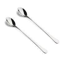 2x Stainless Steel Spoons Long Handle for Tea Coffee Ice Cream Cake Pudding Scoop Ladle