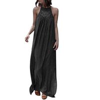 LISTHA Lace Maxi Dress Women Sexy Hanging Neck Summer Hollow Loose Long Dress Gray