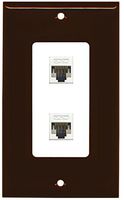 RiteAV Decorative 1 Gang 2 Port Cat5e Wall Plate - Brown/White