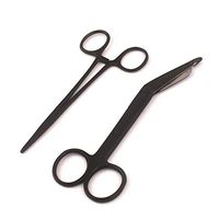 Heavy Duty All Black Lister Bandage Trauma Shears Scissors + Hemostat Forceps Straight Premium Quality (Precise Canada) (5.5" Scissors + 5" Straight Hemostat)