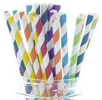 Biodegradable Paper Drinking Straws Striped Birthday Party Wedding (Dark Blue, 100)