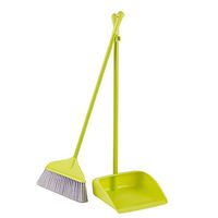 Ainia Long Handled Dustpan and Brush Set Broom and Dustpan for Schools Kidgarden Hotel Hospital Lobby Toilet Kitchen etc,Green