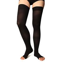 +MD Thigh High Graduated Compression Stockings Open-Toe 23-32mmHg Firm Medical Support Socks for Varicose Veins, Edema, Spider Veins Thin BlackL