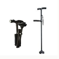 WW Double Handle Crutches Aluminum Alloy LED Lighting Folding Telescopic Portable Outdoor Mountaineering Cane