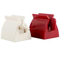 2PCS Toothpaste Squeezer, Rolling Tube Toothpaste Squeezer Dispenser, Metal Toothpaste Tube Wringer Plastic Toothpaste Seat Holder Stand(1 Red + 1 White)