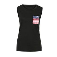 LiqniudD Women's Round Neck Tank Tops Summer Casual Blouse American Flag Pocket Sleeveless Vest (S, Black)