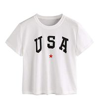 Short Sleeve Summer Clothes Top Fashion Women American USA Letter Print Casual Shirt O Neck Blouse 4th of July