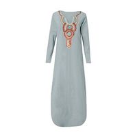 LISTHA Henley V Neck Maxi Dresses Women Long Sleeve Cotton Linen Baggy Dress