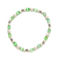 Cats Eye Light Green and White Magnetic Therapy Stretch Anklet (Size Small - 9")