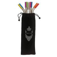 Magpie & Bull Set of 8 Stainless Steel Drinking Straws with Removable Silicone Tips, Cleaning Brushes, and Carrier Bag
