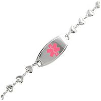 My Identity Doctor Custom Engraved Womens Medical Bracelet, Steel 6mm Heart Chain, Medium - Pink - Wrist Size 7.5 Inch
