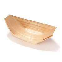 BambooMN Brand - Disposable Wood Boat Plates/Dishes, 4.3" Long x 2.5" Wide x 1" High, 300 Pieces