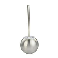 Home Basics Hide-Away Bathroom Toilet Brush with Round Stainless Steel Hygienic Holder for Bathroom Storage and Organization, Silver