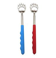 (2-Pack) Qaoquda Portable Extendable Telescopic Bear Claws Metal Back Scratchers/Hand Massager/Backslap with Rubber Handles (Red and Blue)