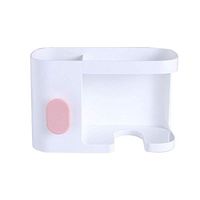 LOSYU Creative ABS Material Hair Dryer Holders, Muti-Function Hair Dryer Rack, Wall Mount, Bathroom Storage Basket, with Round Plug Storage Hooks, (Color : White)