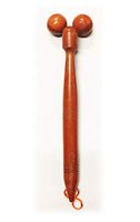Big Ball Long Handheld Roller Stick Wooden Massage Manual for Muscle Body Neck Back Foot Trigger Point Cellulite Rosewood Thailand 15 x 4 Inches