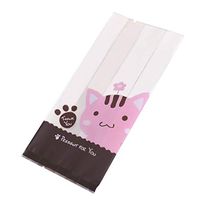 TOPBATHY 100pcs Cellophane Cello Bags Cookie Bags Treat Candy Bags with cat Pattern Small Size