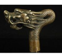 Yunhao8 100% Pure Copper Brass Grandpa Good Lucky China Old Handwork Carving Dragon Statue Cane Head Walking Stick