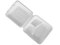 Sugarcane Bagasse Clamshell-Naturally Organic Eco-Friendly Biodegradable&Compostable, Paper&Plastic Alternative-3 Compartment 8 inch Food Container (100)