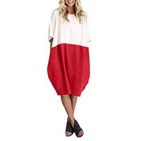 LISTHA Tunic Dress with Packets Women T-Shirt Dresses Short Sleeve Patchwork Linen Dress