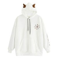 FRCOLT Hoodies, Womens Kawaii Ear Hooded Snowflake Print Long Sleeve Tops Sweatshirt (XL, White Snowflake)