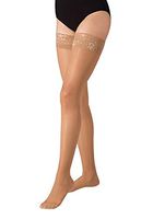Terramed Graduated Compression Stockings Women Thigh High 20-30 mmHg - Medium Support | Sheer with Lace Top and Strong Silicone Band | Women, Nurses, and Maternity Circulation Socks (Beige, Large)