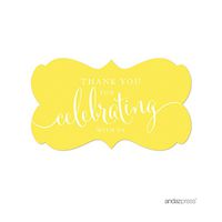 Andaz Press Fancy Frame Rectangular Label Stickers, Thank You for Celebrating with Us, Yellow, 36-Pack
