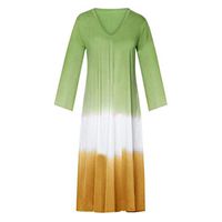Casual Maxi Dress for Women, V Neck Patchwork Long Sleeve Print Long Dresses Tops Blouse
