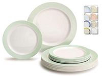 " OCCASIONS" 120 Plates Pack,(60 Guests) Heavyweight Premium Wedding Party Disposable Plastic Plates -60x10.25'' Dinner+60x7.5'' Salad/Dessert (Rio Collection White & Pearled Green)