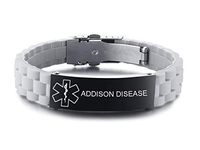 VNOX Addison Disease Medical Alert ID Grey Silicone Rubber Stainless Steel Adjust Bracelet Wristband for Men