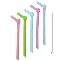 Lily's Home Reusable and Flexible Elephant Silicone Straws with Cleaning Brush, 5-Pack