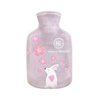 Hot Water Bottle,Portable Silicone Hot Water Bag,Hot & Cold Therapy,Great for Menstrual Pain Relief for Women,Arthritis, Headaches,Kids and Gifts,Cartoon Flower Rabbit Print