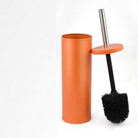 Toilet brush holder,No dead ends Bathroom Soft hair brush Long handle Toilet brush,Two brush heads-orange