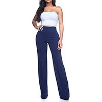 Gocheaper Women's High Waist Fashion Solid Loose Wide Long Trousers Flowing Palazzo Pants(Navy,S)